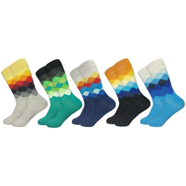 Casual Men's Socks - New Socks Fashion Design Plaid Colorful Happy Business Party Dress Cotton Socks (TG8)(T6G)(F92)