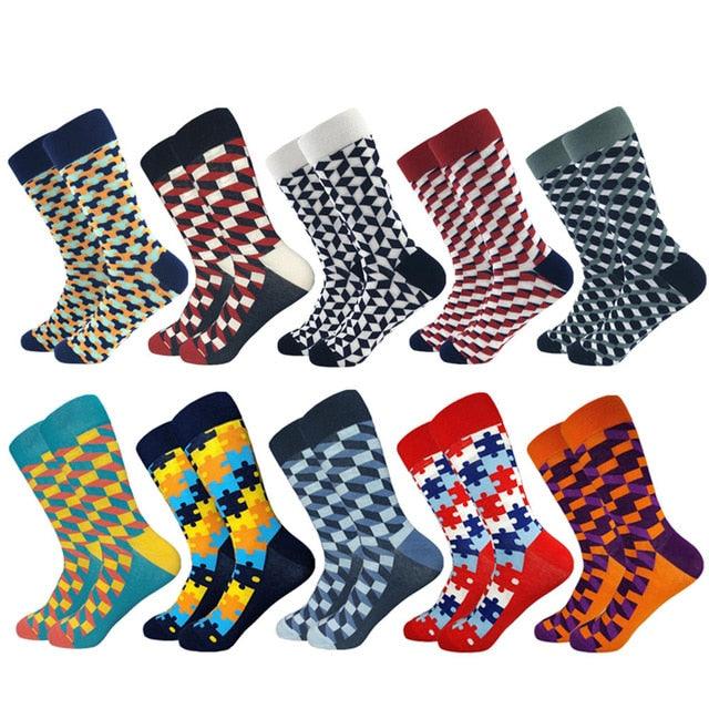 Casual Men's Socks - New Socks Fashion Design Plaid Colorful Happy Business Party Dress Cotton Socks (TG8)(T6G)(F92)