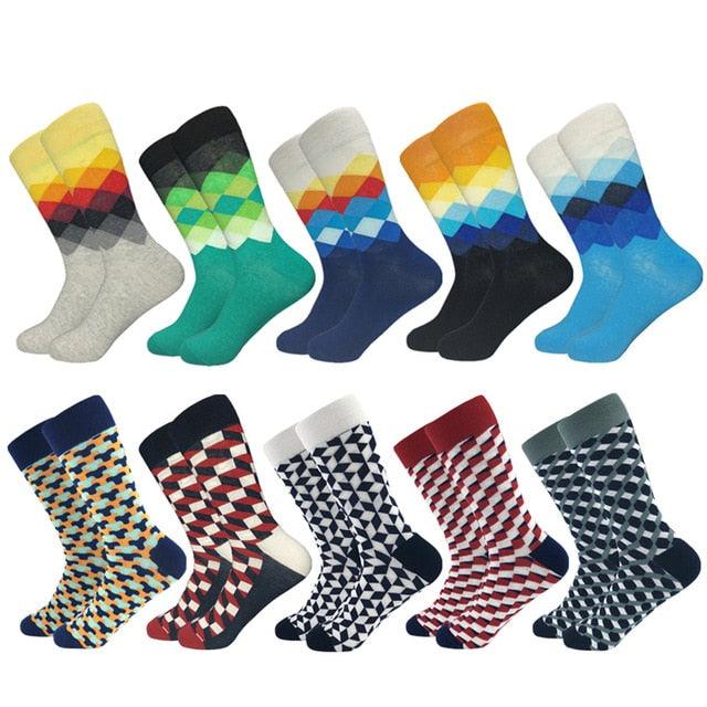 Casual Men's Socks - New Socks Fashion Design Plaid Colorful Happy Business Party Dress Cotton Socks (TG8)(T6G)(F92)