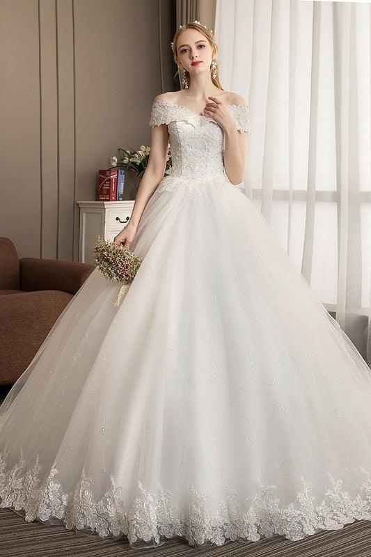 Luxury Lace Embroidery Boat Neck off Shoulder Wedding Dresses Luxury Lace Embroidery Boat Neck off Shoulder Wedding Dresses
