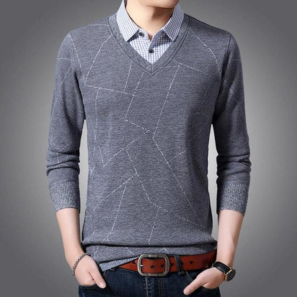 Pullover Striped Men's Sweaters - Casual New Spring Autumn Classic Keep Warm Slim Fit (TM6)(T5G)