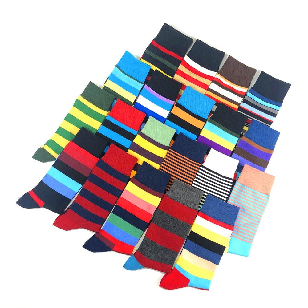 Men's Socks - New Brand Classic Striped Socks - Cotton Colorful Happy Fashion (TG8)(F92)