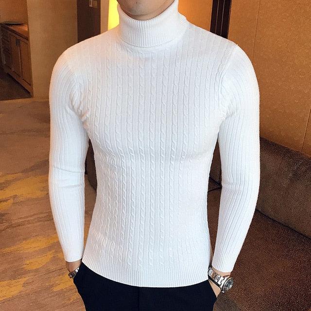 Men's Turtleneck Sweaters & Pullovers - Winter Casual Solid Knitted Turtleneck Wool Sweater (TM6)