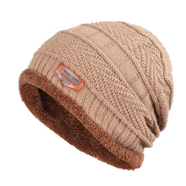 New Brand Solid Color Knit Beanie Hat - Men's Winter Warm Plus Velvet Thicken Hedging Cap (MA8)(F103)