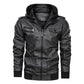 New Color Matching Casual Men's Leather Jacket - Men Hooded Leather Zipper Jackets (TM3)(F100)