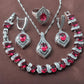 New Jewelry Sets - Women Wedding Costume Silver Color Red Zirconia Earrings Rings Bracelet Necklace Set (D81)(3JW)