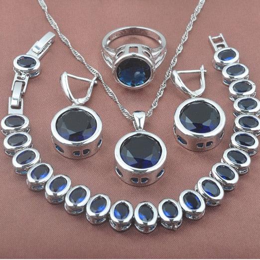 New Jewelry Sets - Women's Wedding Crystal Bracelet , Necklace Blue Zirconia Pendant (D81)(3JW)