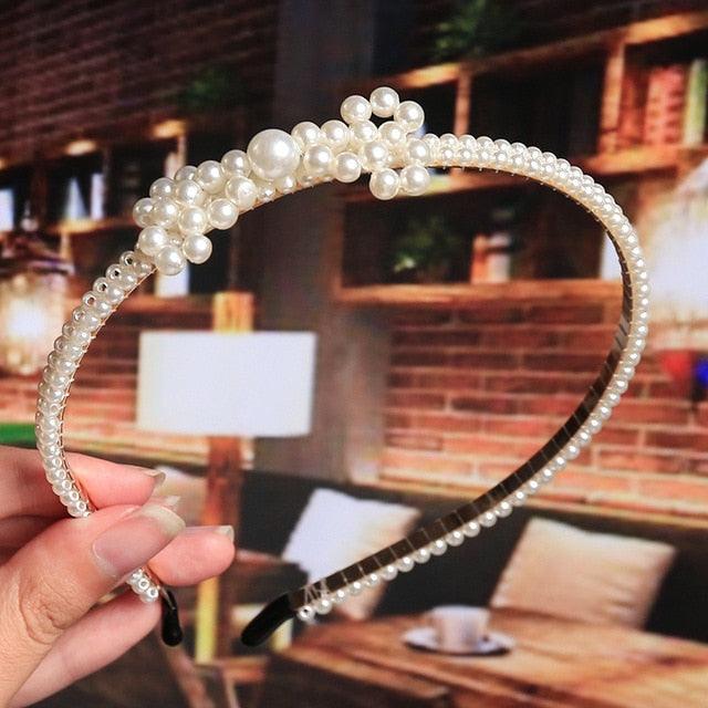 New Luxury Big Pearl Hairbands - Women Bow Sunflower - Hair Hoops Accessories (8WH1)1