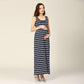 New Summer Nursing Long Dress - Maternity Pregnant Sleeveless Dress - Stretch Cotton - Stripe Breastfeeding (6Z1)(2Z1)(Z7)(F5)