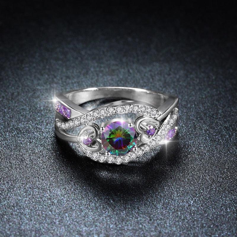 New Trendy Style 925 Solid Silver Amethyst Rings - Women Purple Crystal CZ Ring (7JW)