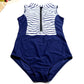 New White Blue Striped Swimwear - One Piece Swimsuit - Women Zipper Swimsuit - Sport Bodysuit - Beach Bathing Suit (TB8D)