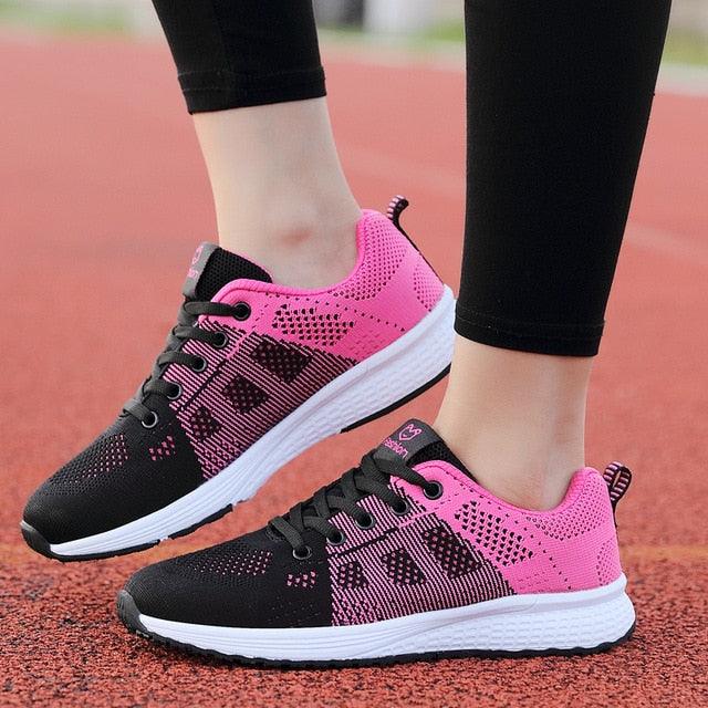 New Women Shoes - Flats Fashion Casual Ladies Sneakers - Lace Up Mesh Breathable Sneakers (BWS7)(F41)