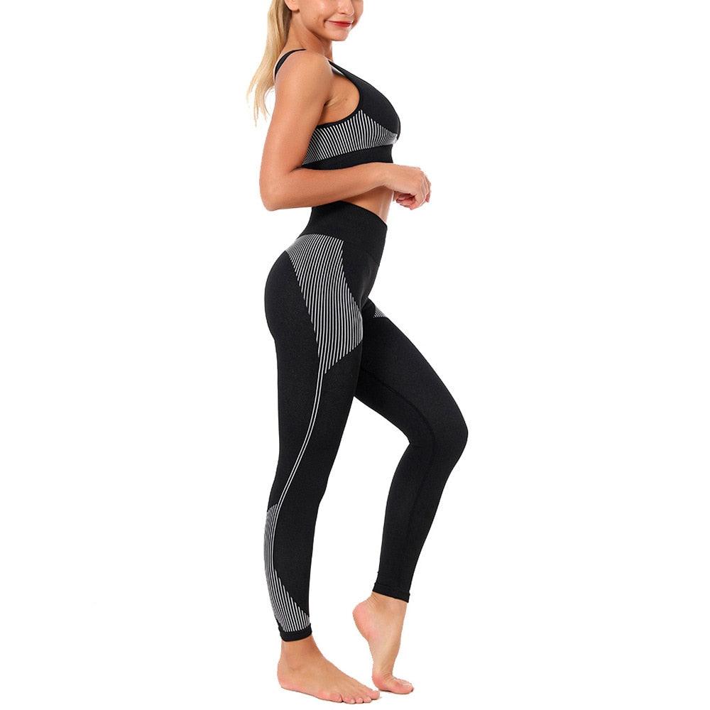 New Women Activewear Sport Set - Sports Bra And Leggings Jogging Pants - Seamless Workout Sports Fitness Tights (1U24)