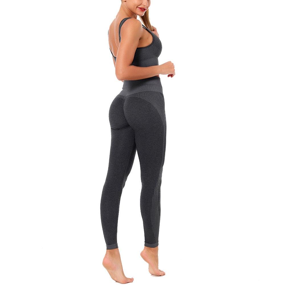 New Women Activewear Sport Set - Sports Bra And Leggings Jogging Pants - Seamless Workout Sports Fitness Tights (1U24)