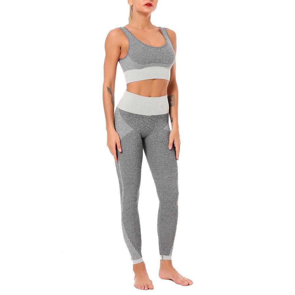 New Women Activewear Sport Set - Sports Bra And Leggings Jogging Pants - Seamless Workout Sports Fitness Tights (1U24)