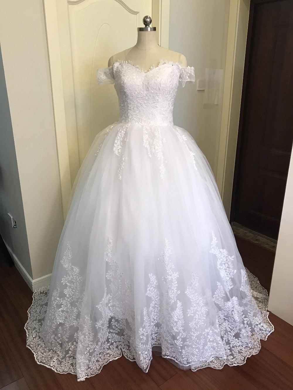 Princess Wedding Dresses - Off Shoulder Lace Sweetheart Puffy Ball Gown - Bridal Dress (WSO1)