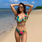 Gorgeous Trending Women Sexy Brazilian Swimsuit - Thong Bikini Set - Push Up Flora V Neck - High Waisted Female Bathing Suit (1U26)