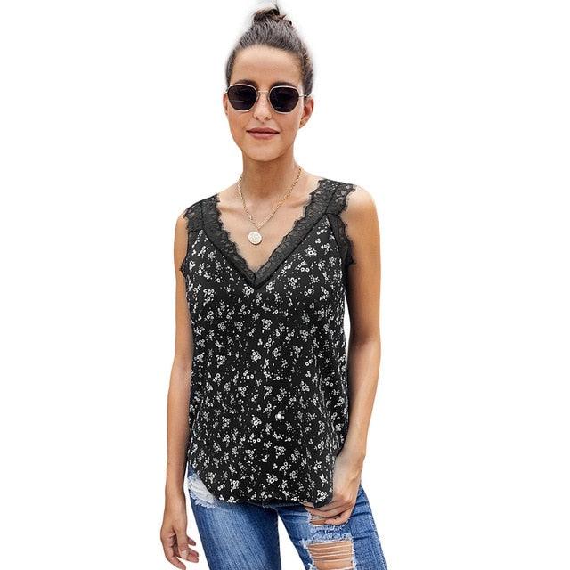 Sexy Fashion Sleeveless Printed Women Vest Top - Hedging Summer Loose Outer Wear - Casual Lace Camisole (2U19)