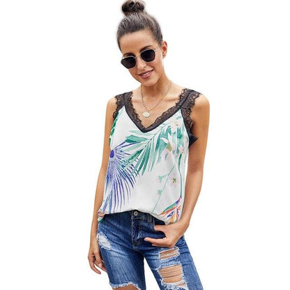 Sexy Fashion Sleeveless Printed Women Vest Top - Hedging Summer Loose Outer Wear - Casual Lace Camisole (2U19)