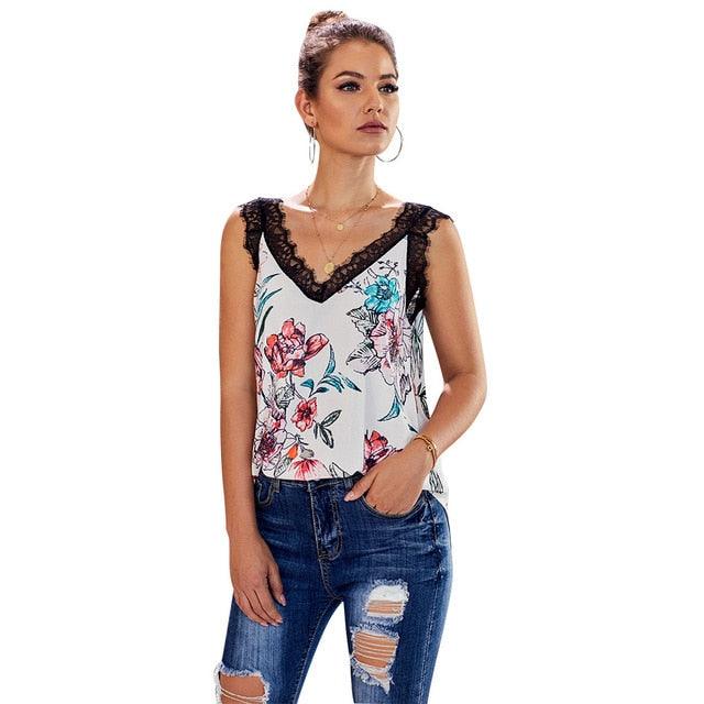 Sexy Fashion Sleeveless Printed Women Vest Top - Hedging Summer Loose Outer Wear - Casual Lace Camisole (2U19)