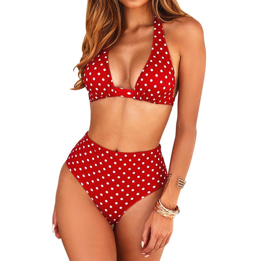 Trending High Waist Dot Print Bikini Swimwear Set -Two Piece Bikini Set - Female Summer Beachwear Bathing Suit (1U26)