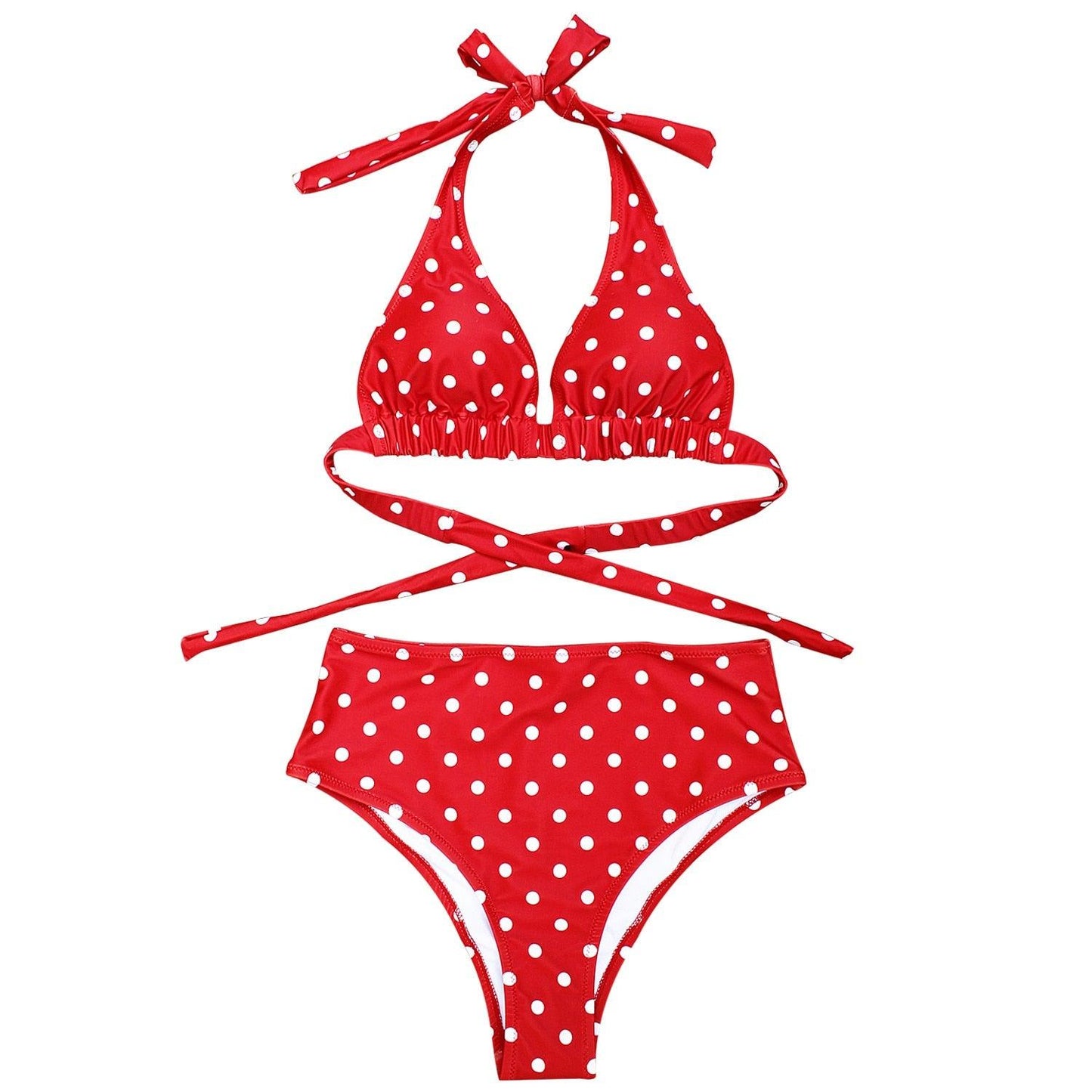 Trending High Waist Dot Print Bikini Swimwear Set -Two Piece Bikini Set - Female Summer Beachwear Bathing Suit (1U26)