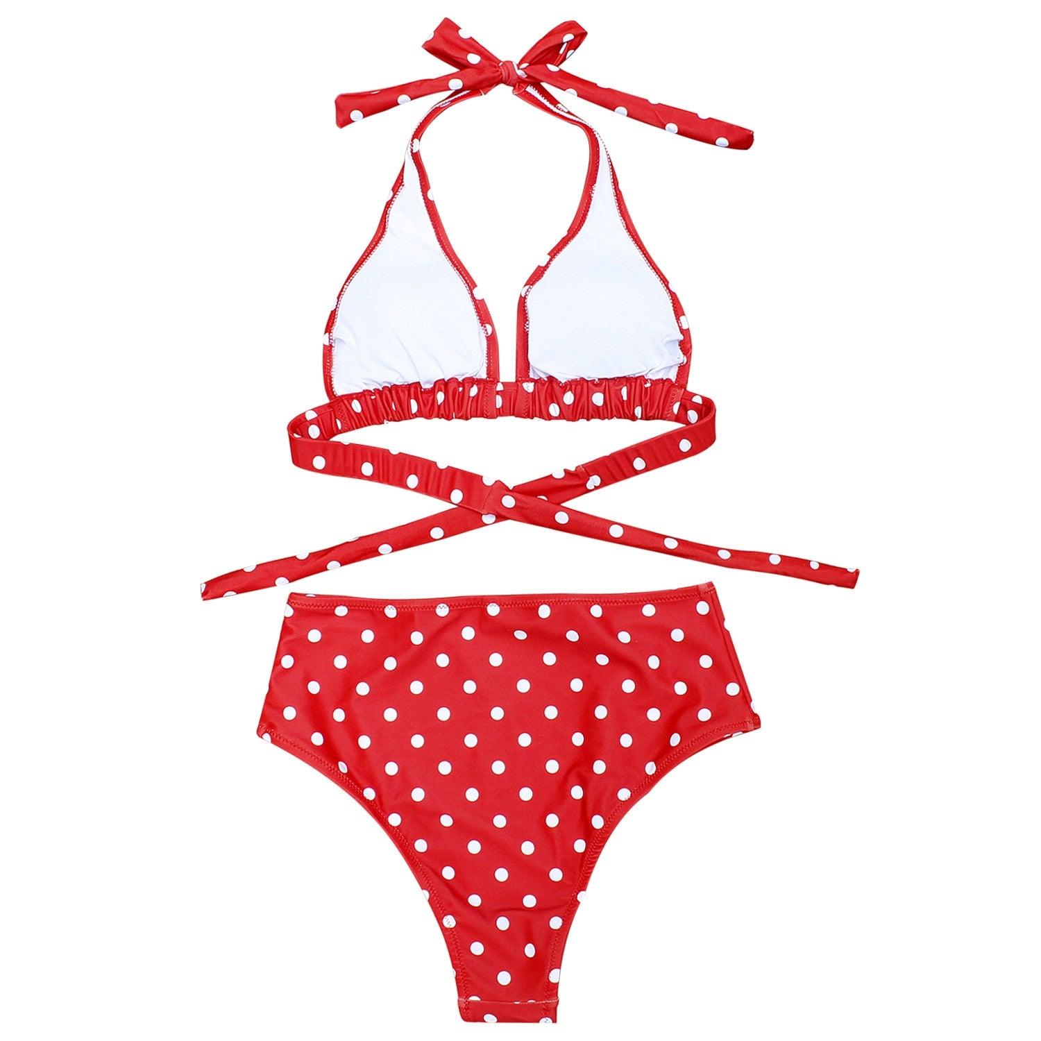 Trending High Waist Dot Print Bikini Swimwear Set -Two Piece Bikini Set - Female Summer Beachwear Bathing Suit (1U26)