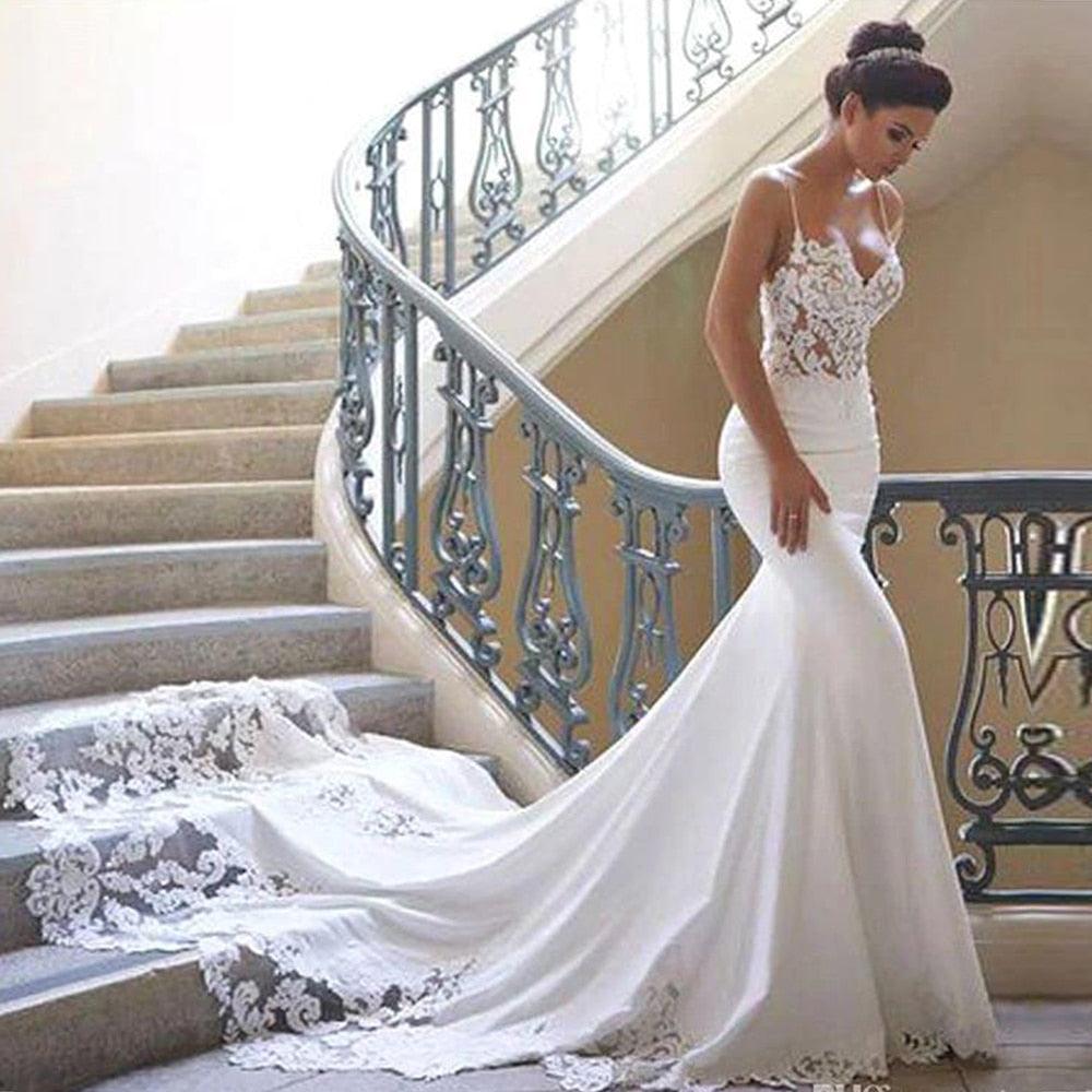 Straps Mermaid Beach Wedding Dresses - Sweep Train Boho Bridal Gowns - Deals DejaVu Straps Mermaid Beach Wedding Dresses - Sweep Train Boho Bridal Gowns - Deals DejaVu