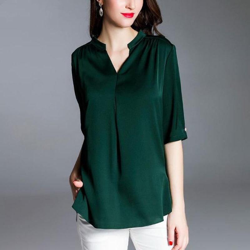 Spring Fashion Women's Blouse - Autumn Half sleeve Chiffon Shirt - V Neck Casual Blouse - Plus Size - M-5XL (TB1)