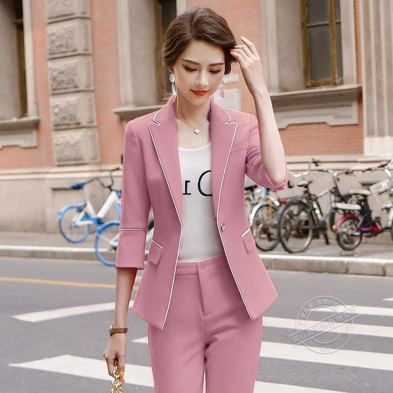 Spring And Summer Women's Pants Suits - High Quality Workwear - Elegant Lady Suit - Wild Trousers Two Piece (TB5)(F20)