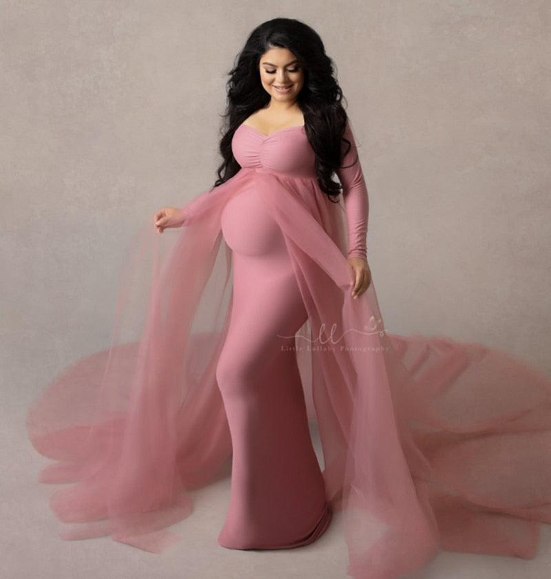 Trending Summer Maternity Tulle Long Dresses - Baby Shower - Cotton Stretchy Pregnancy Photography Dress (Z6)(Z8)(3Z1)(7Z1)