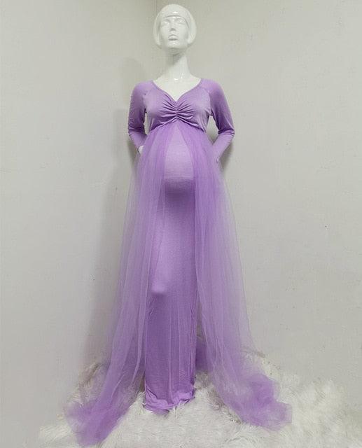 Trending Summer Maternity Tulle Long Dresses - Baby Shower - Cotton Stretchy Pregnancy Photography Dress (Z6)(Z8)(3Z1)(7Z1)