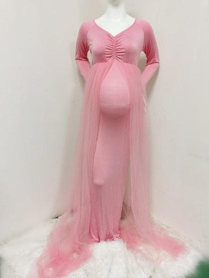 Baby Shower Jersey Dresses - Maternity Photography Long Dress - With Cloak Fitted - Chiffon Cloak Pregnancy Gown (F5)(Z6)(1Z1)(2Z1)(3Z1)(7Z1