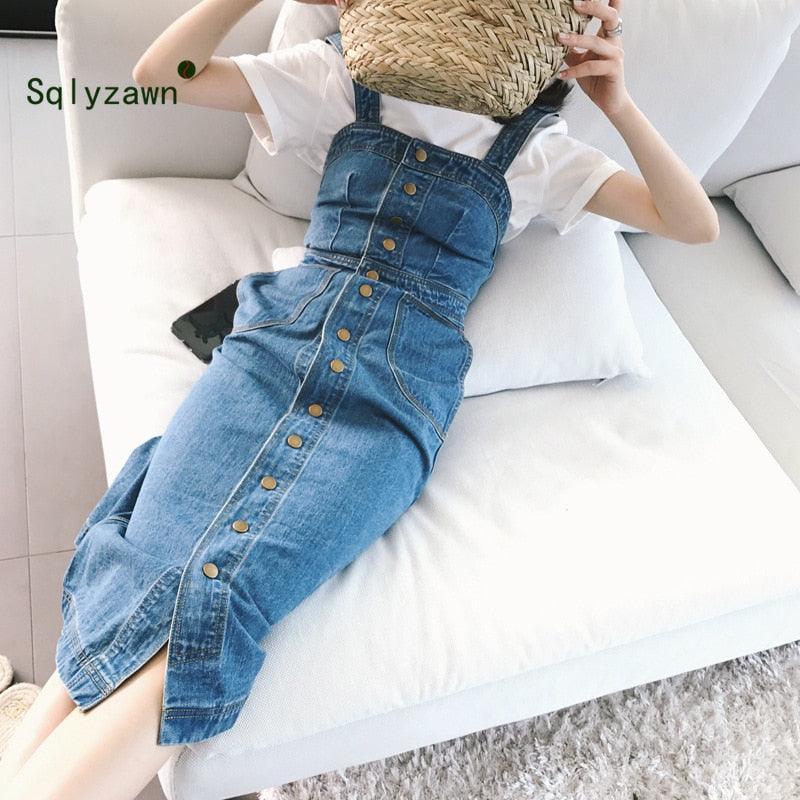 Cute Summer Women Single Breasted Denim Overalls Dress - Female Strap Deals DejaVu Cute Summer Women Single Breasted Denim Overalls Dress - Female Strap Deals DejaVu