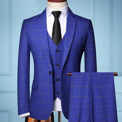 Trending Three Piece Formal Business Plaids Suit - Men's Fashion Dress Suit ( Jacket + Vest + Pants ) (T1M)