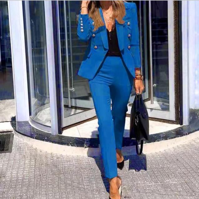 Trending Winter Women Set - Notched Full Sleeve Blazers Pencil Pants Suit - Office Two Piece Set - Tracksuits Casual Outfits (TB5)(F20)(4U20)