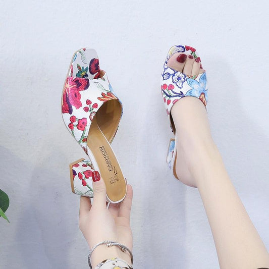 Women Trending Summer Shoes - Flower High Heels Peep Toe Ladies Party Shoes (SH3)(SS1)(WO4)