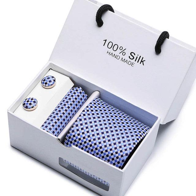 Fashion Silk Jacquard Tie White Geometric Tie Hanky Cufflink Set Ties For Men Business Wedding Party (MA2)(F17)