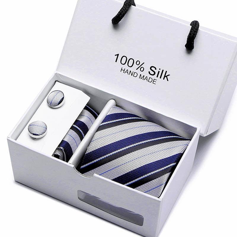 Fashion Silk Jacquard Tie White Geometric Tie Hanky Cufflink Set Ties For Men Business Wedding Party (MA2)(F17)