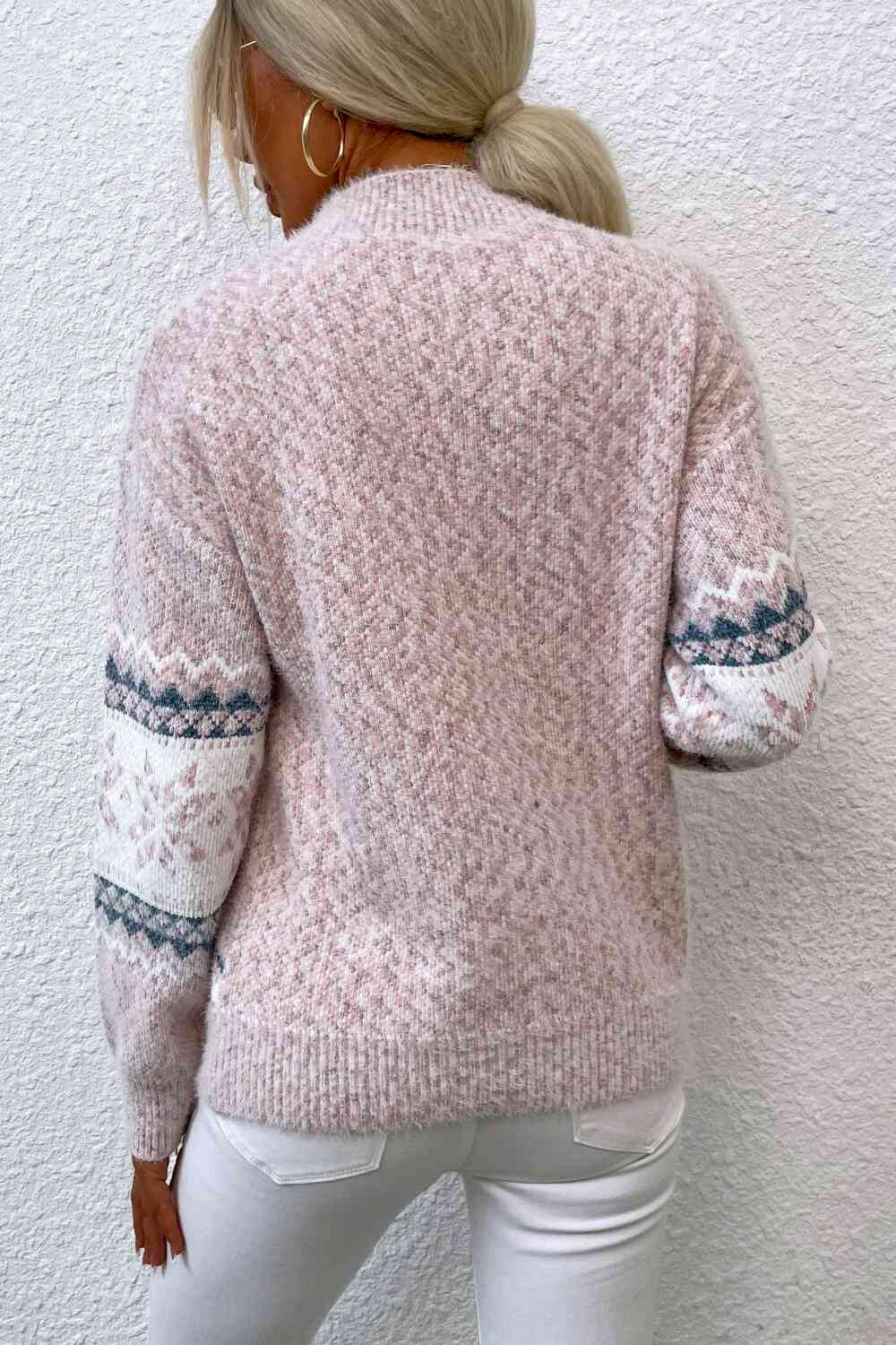 Snowflake Pattern Mock Neck Sweater - Deals DejaVu