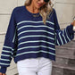 Striped Dropped Shoulder Round Neck Pullover Sweater - Deals DejaVu