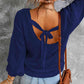 Double Take Tied Balloon Sleeve Round Neck Sweater