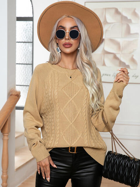 Cable-Knit Long Sleeve Sweater - Deals DejaVu