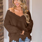 Frayed Hem Dropped Shoulder Sweater - Deals DejaVu