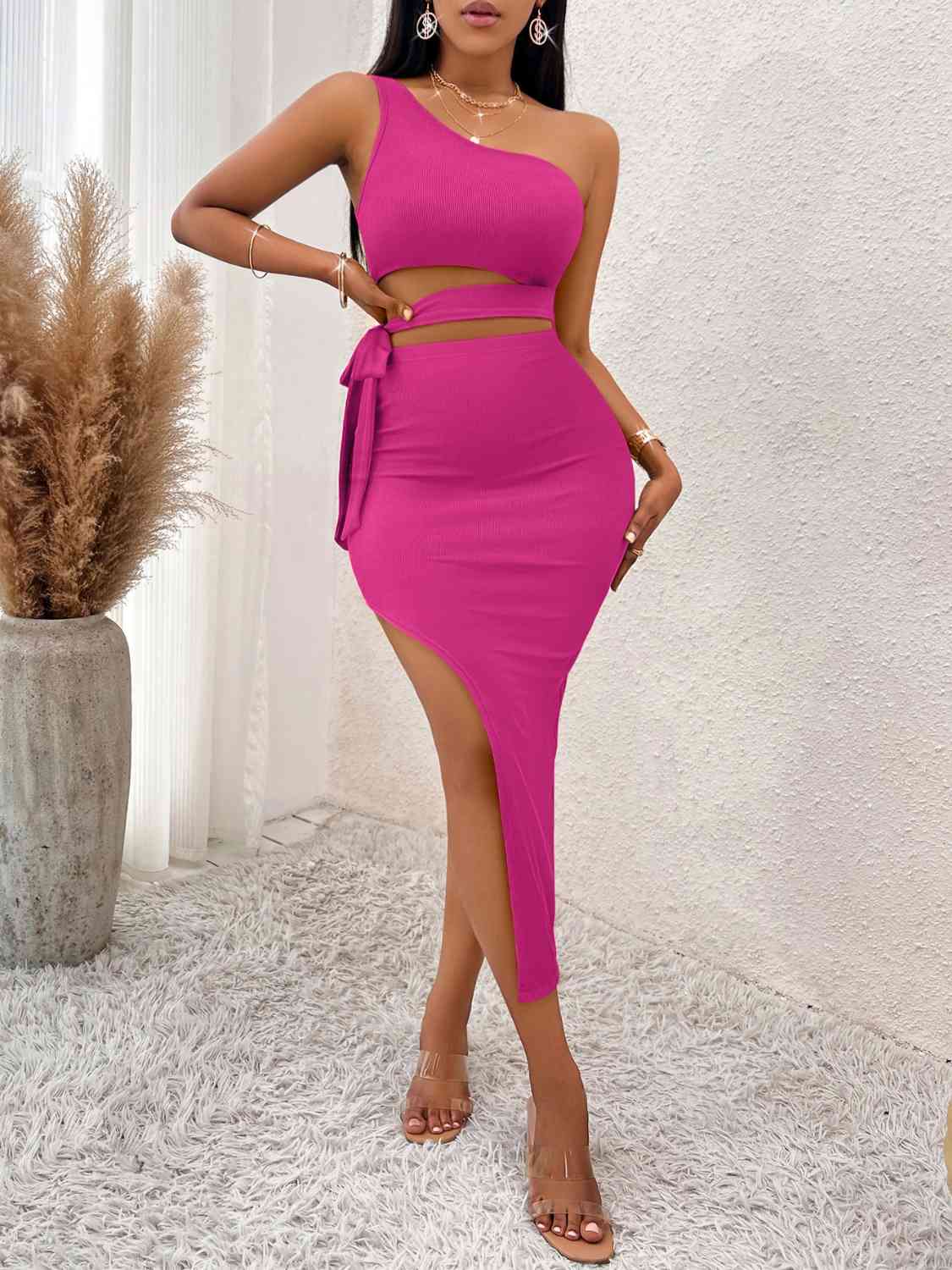 Tie Waist Asymmetrical Midi Dress (MWBT) T - Deals DejaVu