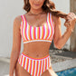 Striped Scoop Neck Two-Piece Swimsuit (TB13D) T - Deals DejaVu
