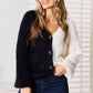 Woven Right Contrast Button-Front V-Neck Cardigan - Deals DejaVu