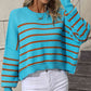 Striped Dropped Shoulder Round Neck Pullover Sweater - Deals DejaVu
