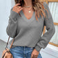 Cutout V-Neck Rib-Knit Sweater