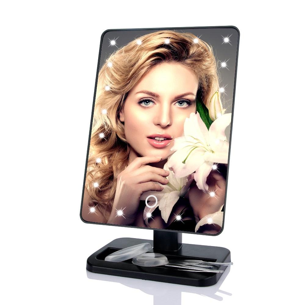 22 LED Lights Touch Screen Makeup Mirror Professional Vanity Mirror Beauty Adjustable Countertop 360 Rotating Desktop Mirror (M5)(1U86)